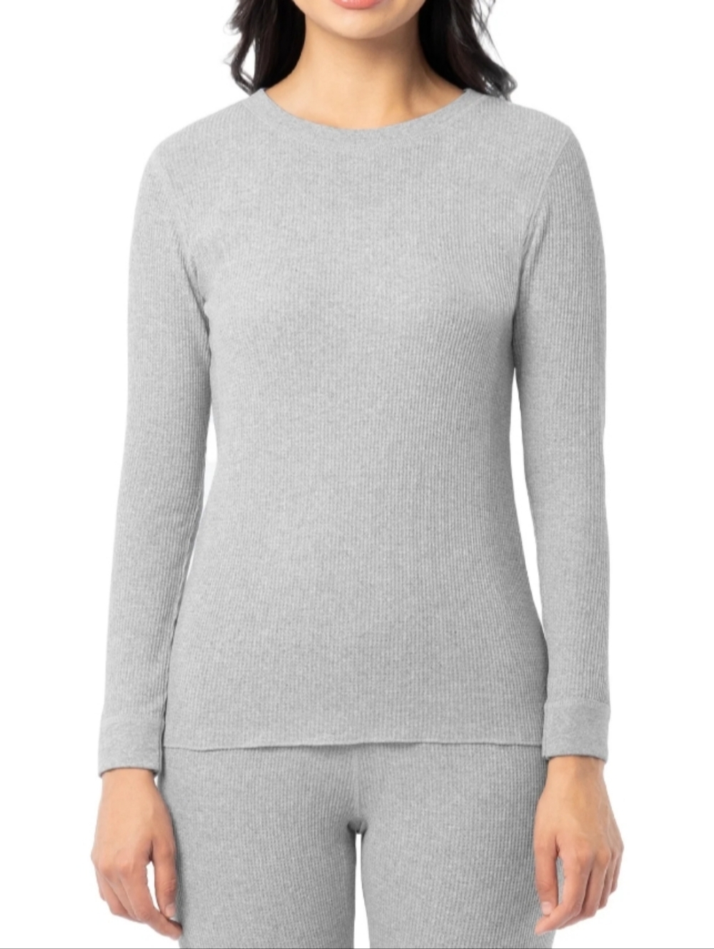 Fruit of the Loom Women's Size XS (0-2) Recycled Waffle Thermal Top Grey Heather